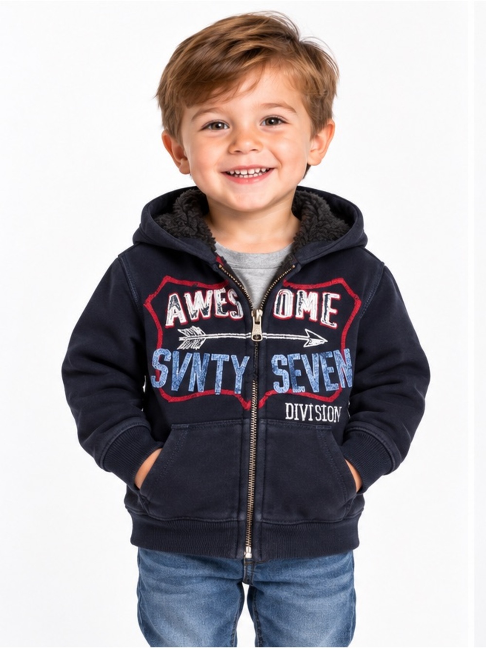 77 KIDS AEO Fuzzy Lined Full Zip Hoodie Warm Coat